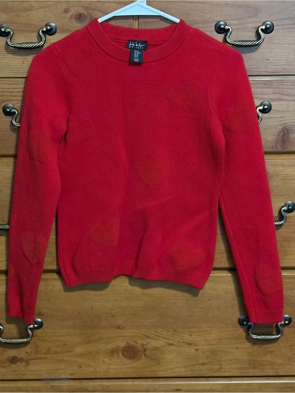 Nicole Miller Red Crewneck Sweater with Raised Hearts